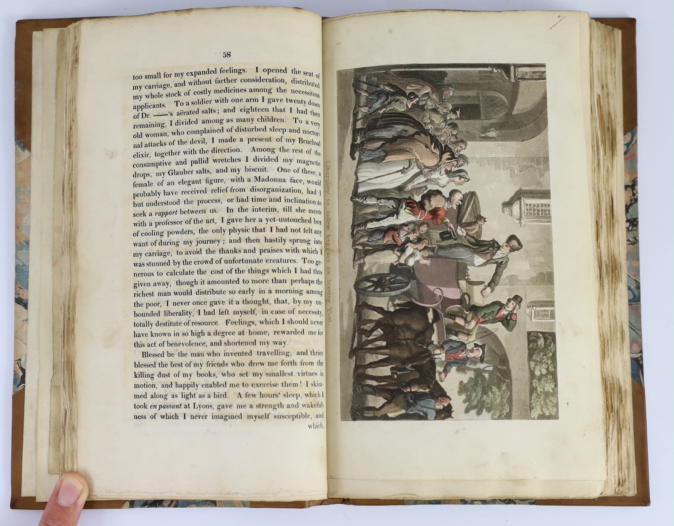 Coombe, William - Journal of Sentimental Travels in the Southern Provinces of France, illustrated with 18 hand-coloured plates by Thomas Rowlandson, 8vo, later half calf with marbled boards, adverts at end, R. Ackermann,